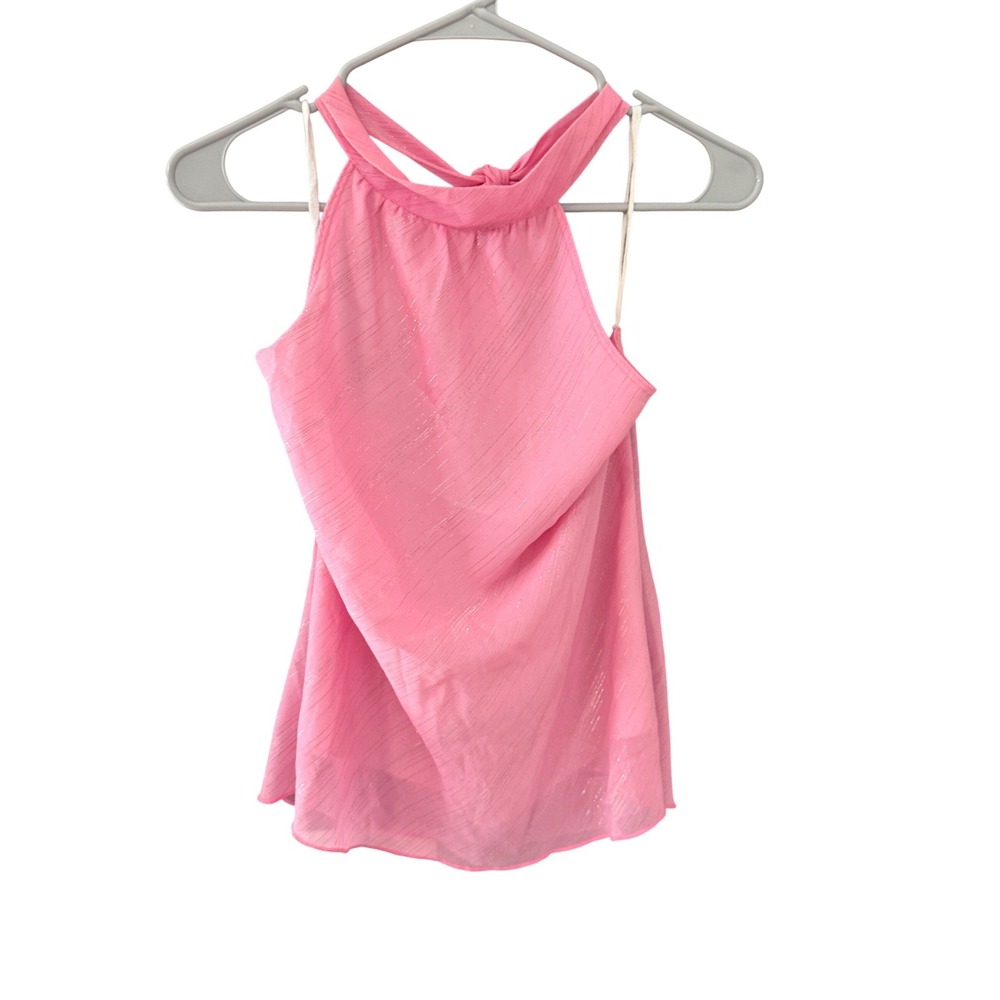 Blue Bee's Y2k Pink Metallic Pinstripe Halter Neck Tie Blouse Going‎ Out Top L